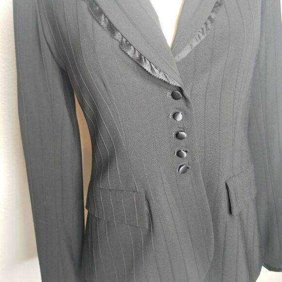 Rebecca Taylor Black Striped Wool Blend Blazer 2 - Picture 5 of 8